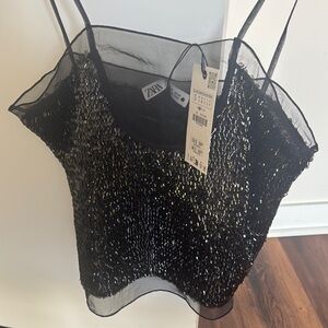 NWT Black Sequin ZARA Women's Top